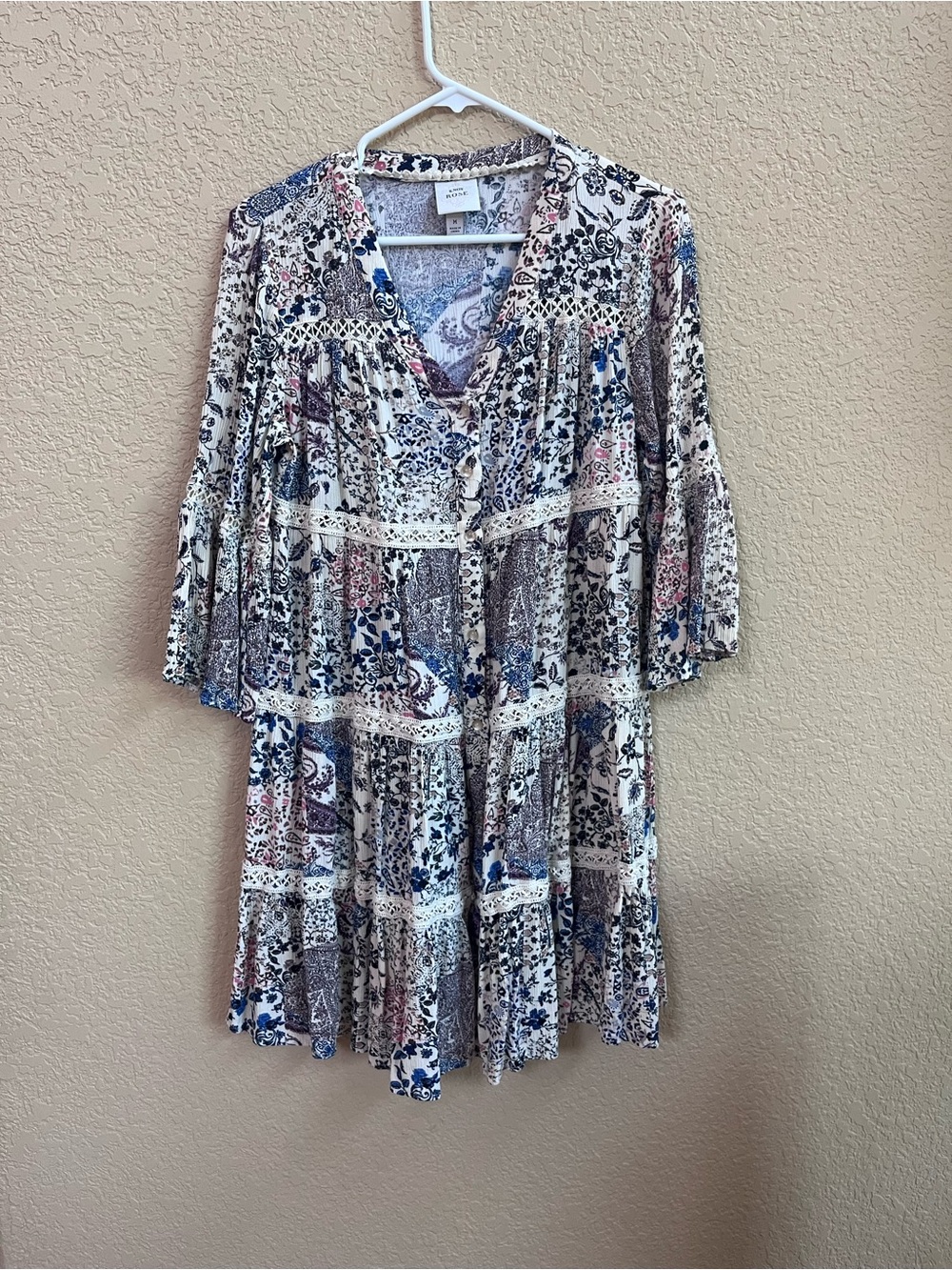 Knox Rose Cream Floral Boho Tiered V-Neck Tunic
